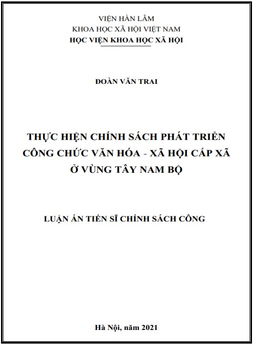 Luận án Thực hiện chính sách phát triển công chức văn hóa – xã hội cấp xã ở vùng Tây Nam Bộ