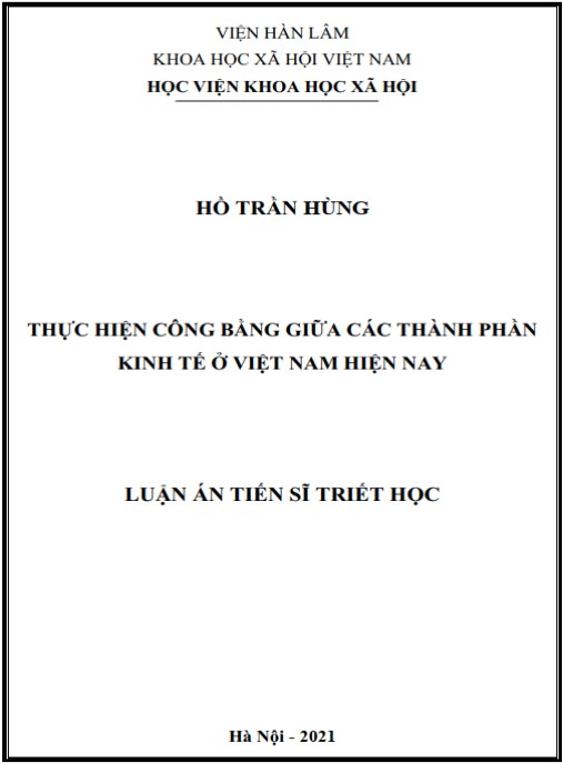 Luận án Thực hiện công bằng giữa các thành phần kinh tế ở Việt Nam hiện nay