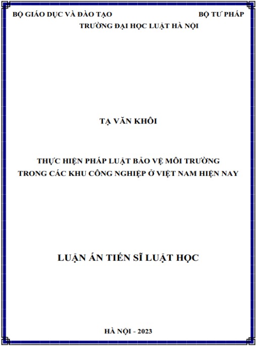Luận án Thực hiện pháp luật bảo vệ môi trường trong các khu công nghiệp ở Việt Nam hiện nay