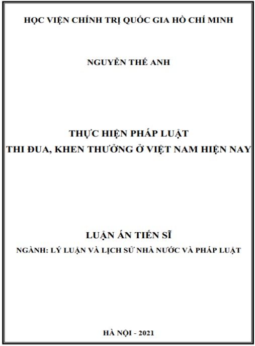 Luận án Thực hiện pháp luật thi đua – khen thưởng ở Việt Nam hiện nay