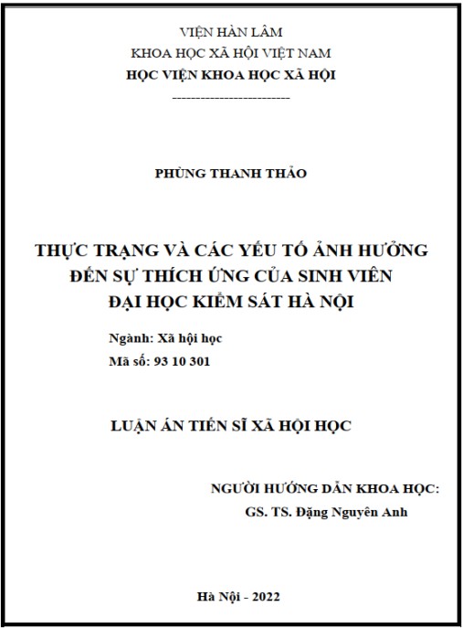 Luận án Thực trạng và các yếu tố ảnh hưởng đến sự thích ứng của sinh viên trường Đại học Kiểm sát Hà Nội
