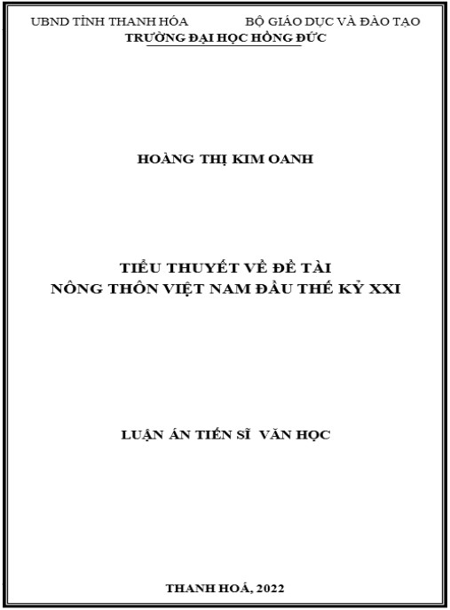 Luận án Tiểu thuyết về đề tài nông thôn Việt Nam đầu thế kỷ XXI