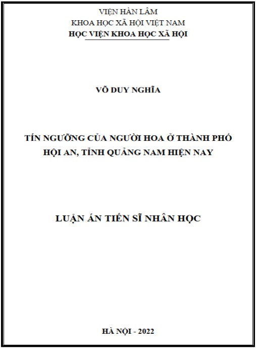 Luận án Tín ngưỡng của người Hoa ở thành phố Hội An – tỉnh Quảng Nam hiện nay