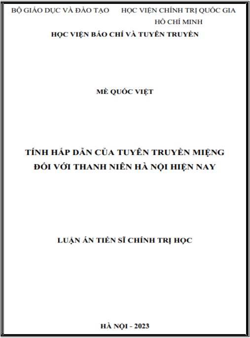 Luận án Tính hấp dẫn của tuyên truyền miệng đối với thanh niên Hà Nội hiện nay