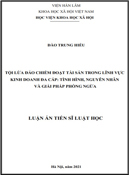 Luận án Tội lừa đảo chiếm đoạt tài sản trong lĩnh vực kinh doanh đa cấp – tình hình – nguyên nhân và giải pháp phòng ngừa