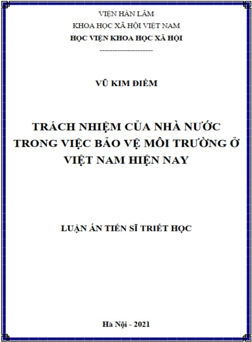 Luận án Trách nhiệm của nhà nước trong việc bảo vệ môi trường ở Việt Nam hiện nay