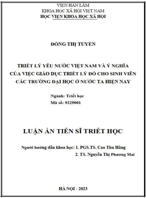 Luận án Triết lý yêu nước Việt Nam và ý nghĩa của việc giáo dục triết lý đó cho sinh viên các trường đại học ở nước ta hiện nay