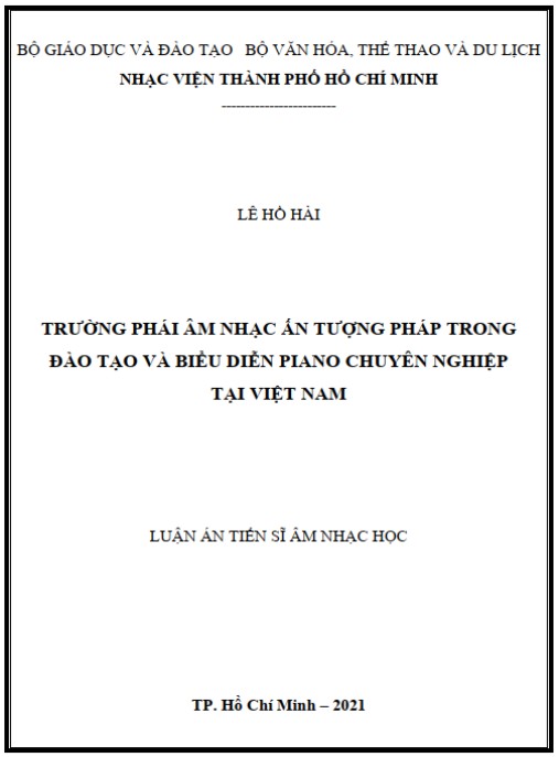 Luận án Trường phái âm nhạc Ấn tượng Pháp trong đào tạo và biểu diễn piano chuyên nghiệp tại Việt Nam