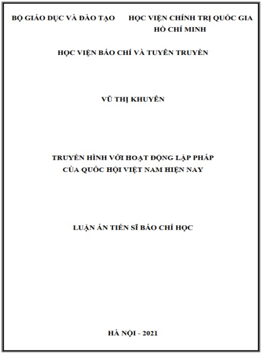 Luận án Truyền hình với hoạt động lập pháp của Quốc hội Việt Nam hiện nay