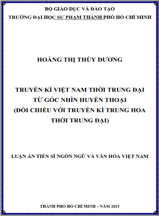 Luận án Truyền kì Việt Nam thời trung đại từ góc nhìn huyền thoại (đối chiếu với truyền kì Trung Hoa thời trung đại)