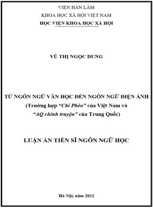 Luận án Từ ngôn ngữ văn học đến ngôn ngữ điện ảnh (trường hợp “Chí Phèo” của Việt Nam và “AQ chính truyện” của Trung Quốc)