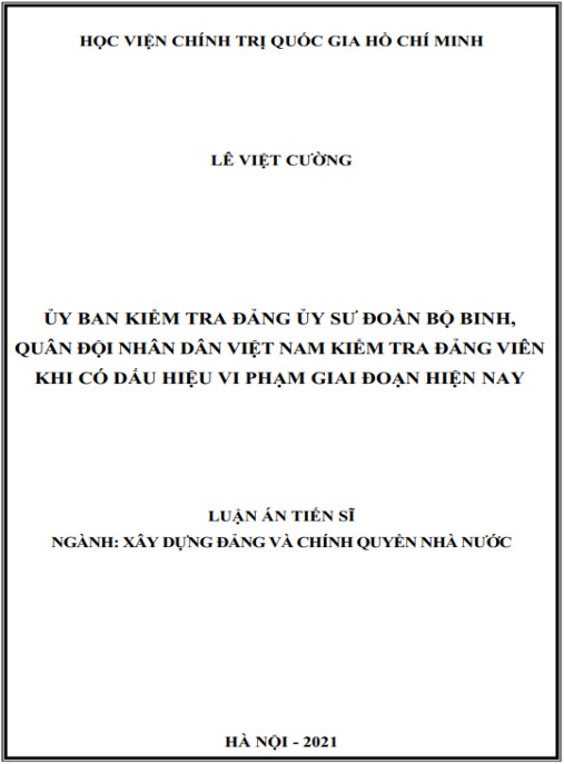 Luận án Ủy ban kiểm tra đảng ủy sư đoàn bộ binh, quân đội nhân dân việt nam kiểm tra đảng viên khi có dấu hiệu vi phạm giai đoạn hiện nay