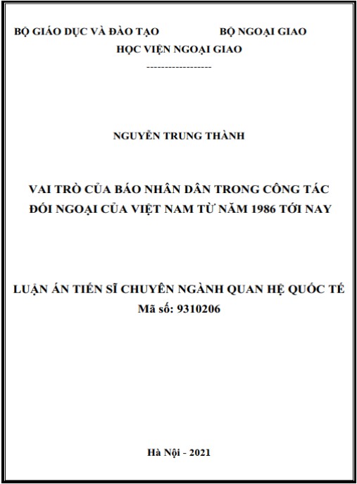 Luận án Vai trò của báo Nhân dân trong công tác đối ngoại của Việt Nam từ năm 1986 đến nay