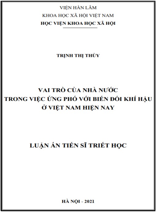Luận án Vai trò của nhà nước trong việc ứng phó với biến đổi khí hậu ở Việt Nam hiện nay