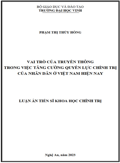Luận án Vai trò của truyền thông trong việc tăng cường quyền lực chính trị của nhân dân ở Việt Nam hiện nay