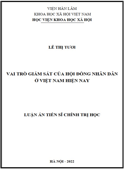 Luận án Vai trò giám sát của Hội đồng nhân dân ở Việt Nam hiện nay