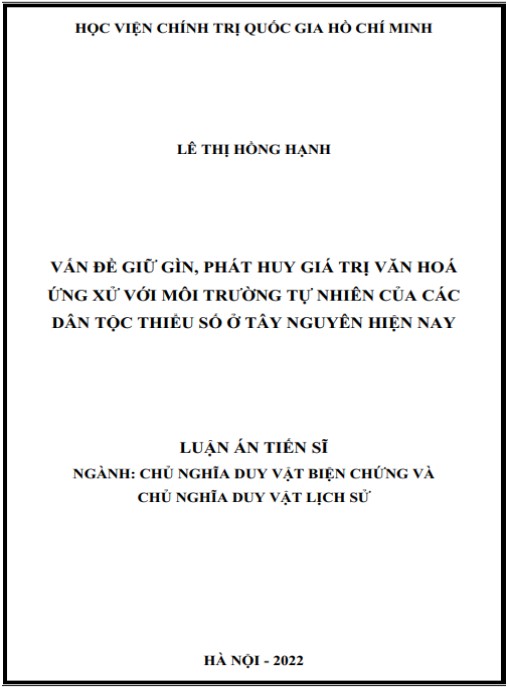 Luận án Vấn đề giữ gìn – phát huy giá trị văn hóa ứng xử với môi trường tự nhiên của các dân tộc thiểu số ở Tây nguyên hiện nay