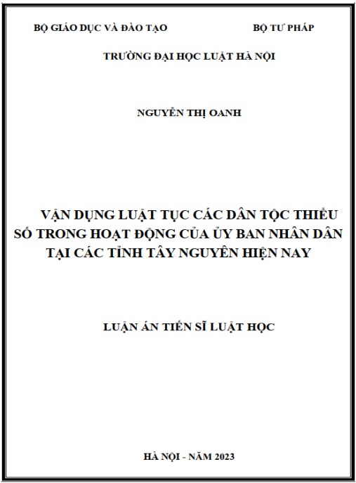 Luận án Vận dụng luật tục các dân tộc thiểu số trong hoạt động của Ủy ban nhân dân tại các tỉnh Tây Nguyên hiện nay