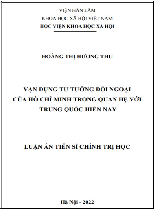 Luận án Vận dụng tư tưởng đối ngoại Hồ Chí Minh trong quan hệ với Trung Quốc hiện nay