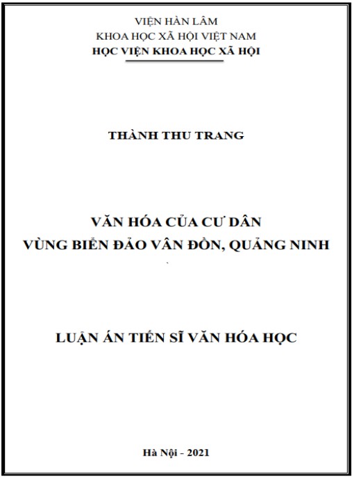 Luận án Văn hóa của cư dân vùng biển đảo Vân Đồn – Quảng Ninh