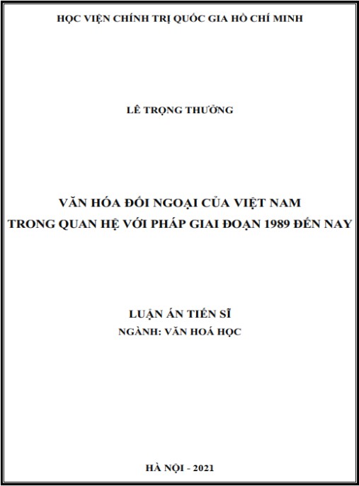 Luận án Văn hóa đối ngoại của việt nam trong quan hệ với pháp giai đoạn 1989 đến nay