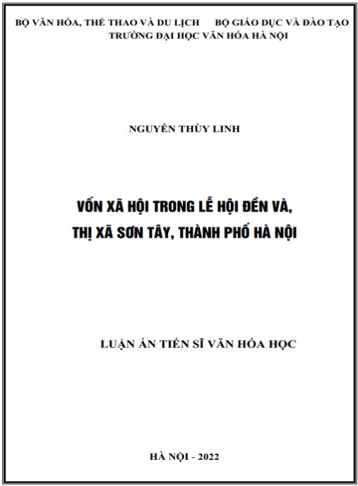Luận án Vốn xã hội trong lễ hội Đền Và – thị xã Sơn Tây – thành phố Hà Nội