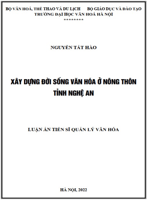 Luận án Xây dựng đời sống văn hóa ở nông thôn tỉnh Nghệ An