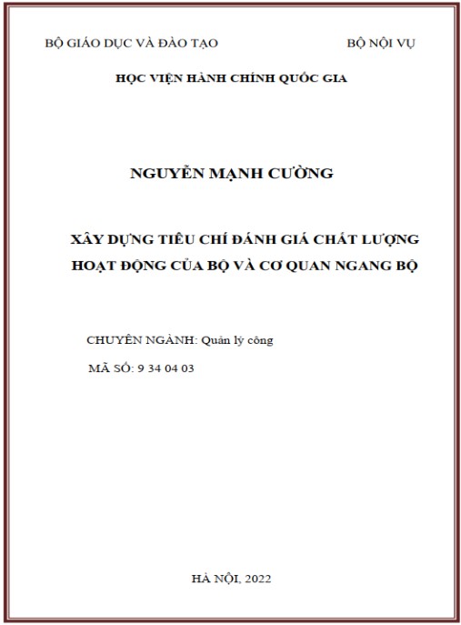 Luận án Xây dựng tiêu chí đánh giá chất lượng hoạt động của Bộ và cơ quan ngang Bộ