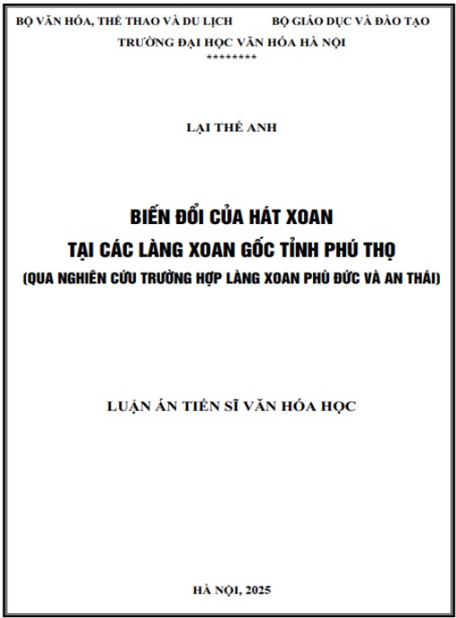 Luận án Biến đổi của Hát Xoan tại các làng Xoan gốc tỉnh Phú Thọ (Qua nghiên cứu trường hợp làng Xoan Phù Đức và An Thái)