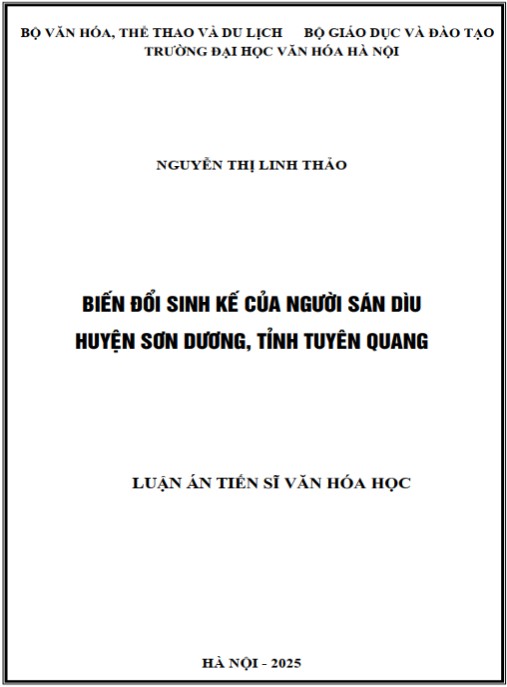 Luận án Biến đổi sinh kế của người Sán Dìu huyện Sơn Dương, tỉnh Tuyên Quang