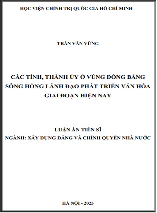 Luận án Các tỉnh, thành ủy ở vùng đồng bằng sông Hồng lãnh đạo phát triển