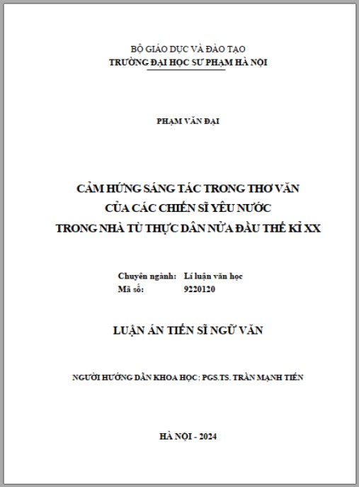 Luận án Cảm hứng sáng tác trong thơ văn của các chiến sĩ yêu nước trong nhà tù thực dân nửa đầu thế kỉ XX