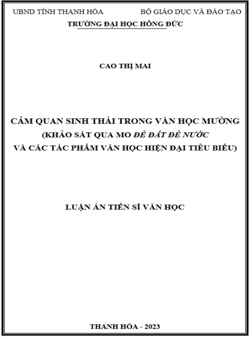 Luận án Cảm quan sinh thái trong mo Mường (khảo sát qua Mo để đất đẻ nước và các tác phẩm văn học hiện đại tiêu biểu