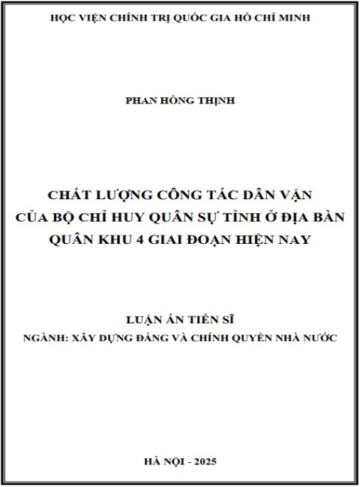Luận án Chất lượng công tác dân vận của Bộ Chỉ huy quân sự tỉnh ở địa bàn quân khu 4 giai đoạn hiện nay