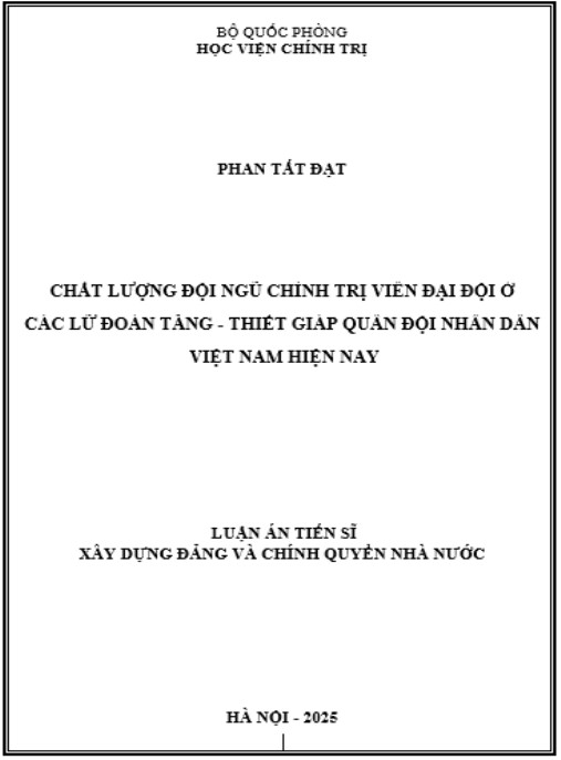 Luận án Chất lượng đội ngũ chính trị viên đại đội ở các lữ đoàn Tăng – Thiết giáp Quân đội nhân dân Việt Nam hiện nay