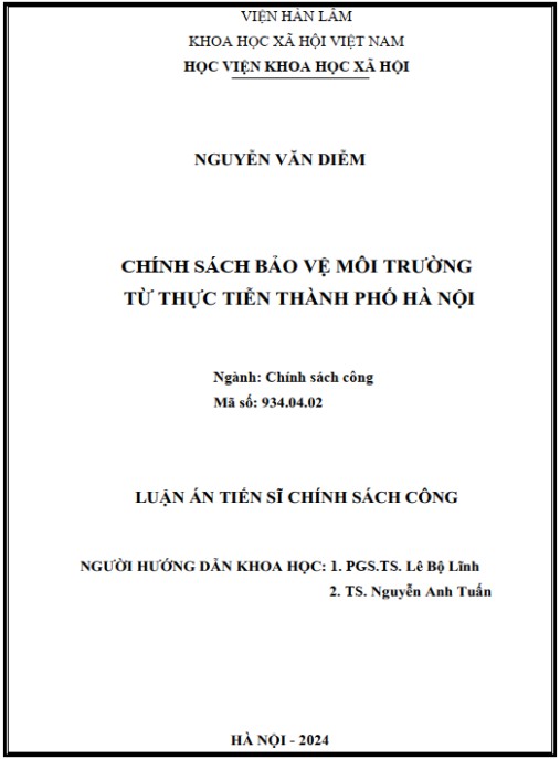 Luận án Chính sách bảo vệ môi trường từ thực tiễn thành phố Hà Nội