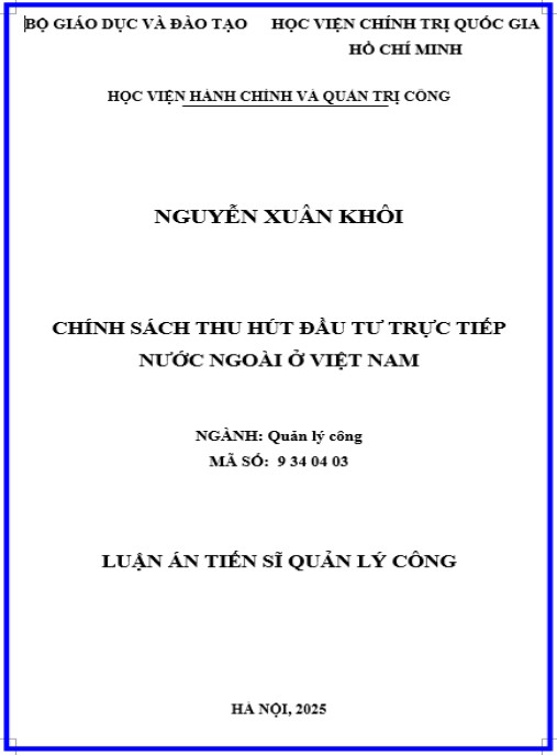 Luận án Chính sách thu hút đầu tư trực tiếp nước ngoài ở Việt Nam