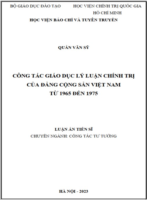 Luận án Công tác giáo dục lý luận chính trị của Đảng Cộng sản Việt Nam từ 1965 đến 1975