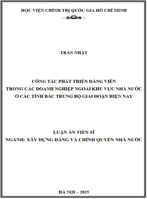 Luận án Công tác phát triển đảng viên trong các doanh nghiệp ngoài khu vực nhà nước ở các tỉnh Bác Trung Bộ giai đoạn hiện nay