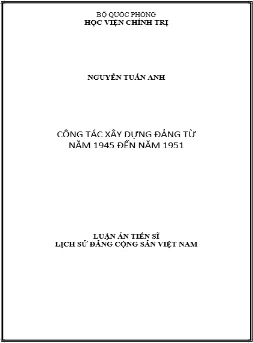 Luận án Công tác xây dựng Đảng từ năm 1945 đến năm 1951