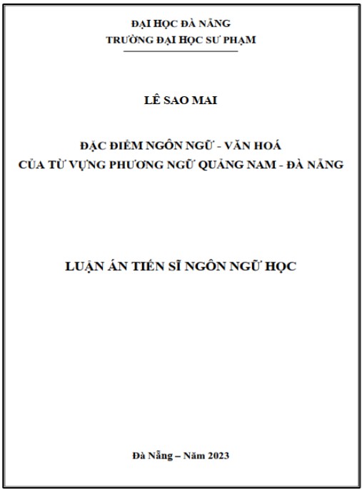 Luận án Đặc điểm ngôn ngữ – văn hoá của từ vựng phương ngữ Quảng Nam – Đà Nẵng