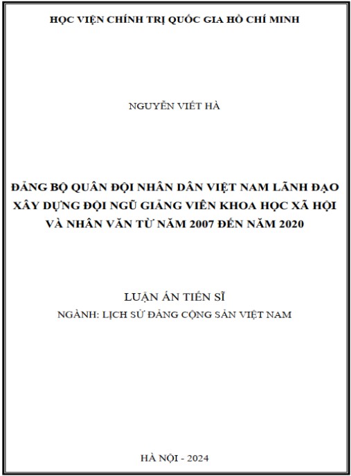 Luận án Đảng bộ Quân đội nhân dân Việt Nam lãnh đạo xây dựng đội ngũ giảng viên khoa học xã hội và nhân văn từ năm 2007 đến năm 2020