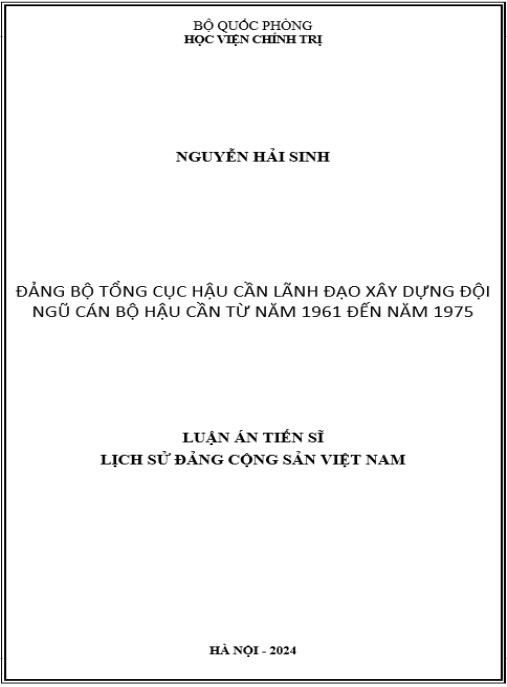 Luận án Đảng bộ Tổng cục Hậu cần lãnh đạo xây dựng đội ngũ cán bộ hậu cần từ năm 1961 đến năm 1975