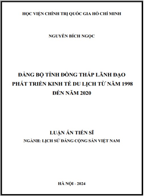 Luận án Đảng bộ tỉnh Đồng Tháp lãnh đạo phát triển kinh tế du lịch từ năm 1998 đến 2020