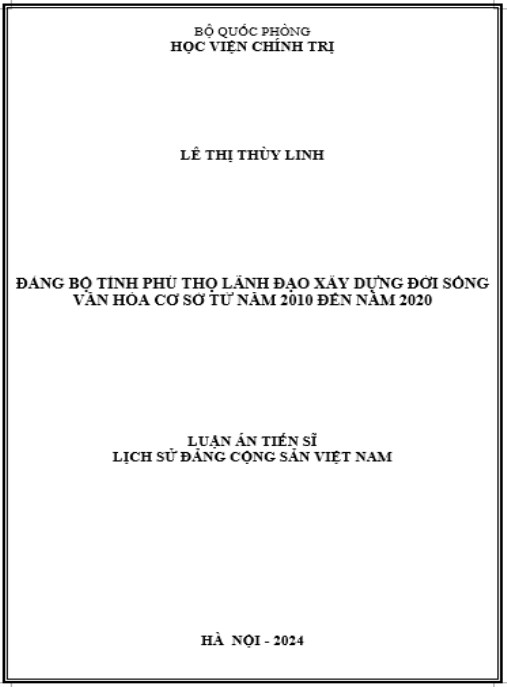 Luận án Đảng bộ tỉnh Phú Thọ lãnh đạo xây dựng đời sống văn hóa cơ sở từ năm 2010 đến năm 2020