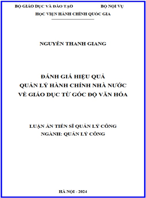 Luận án Đánh giá hiệu quả quản lý hành chính nhà nước về giáo dục từ góc độ văn hóa