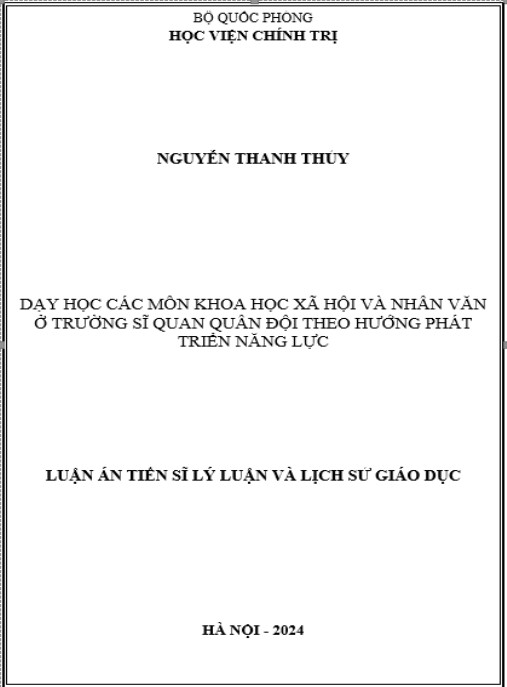 Luận án Dạy học các môn khoa học xã hội và nhân văn ở trường sĩ quan quân đội theo hướng phát triển năng lực