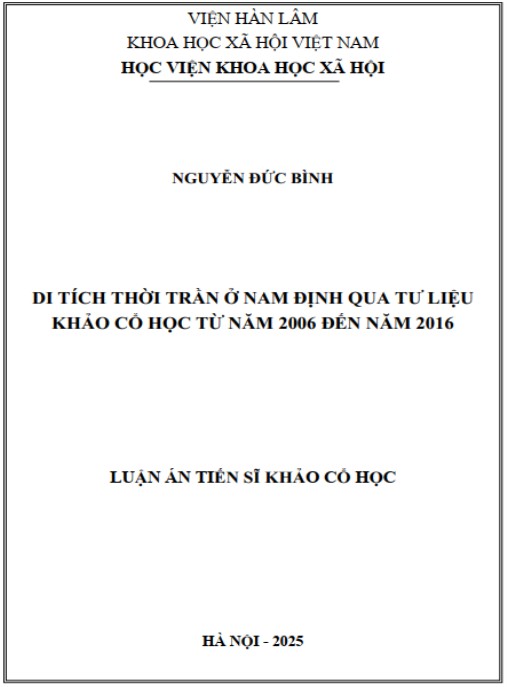 Luận án Di tích thời Trần ở Nam Định qua tư liệu khảo cổ học từ năm 2006 đến năm 2016
