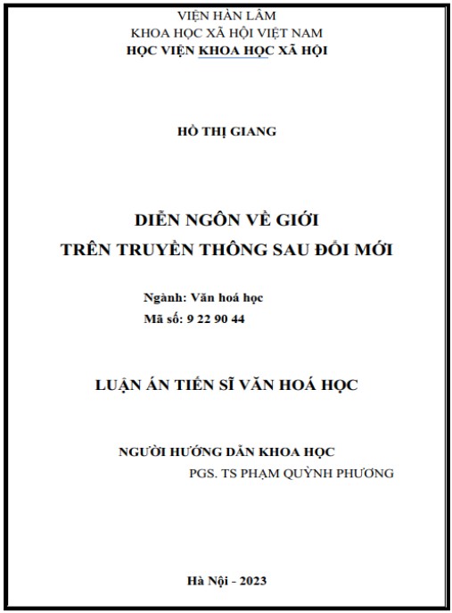Luận án Diễn ngôn về giới trên truyền thông sau Đổi Mới