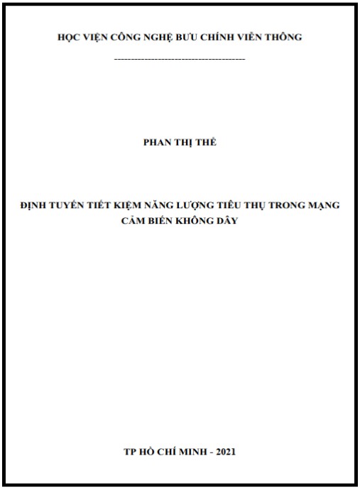 Luận án Định tuyến tiết kiệm năng lượng tiêu thụ trong mạng cảm biến không dây